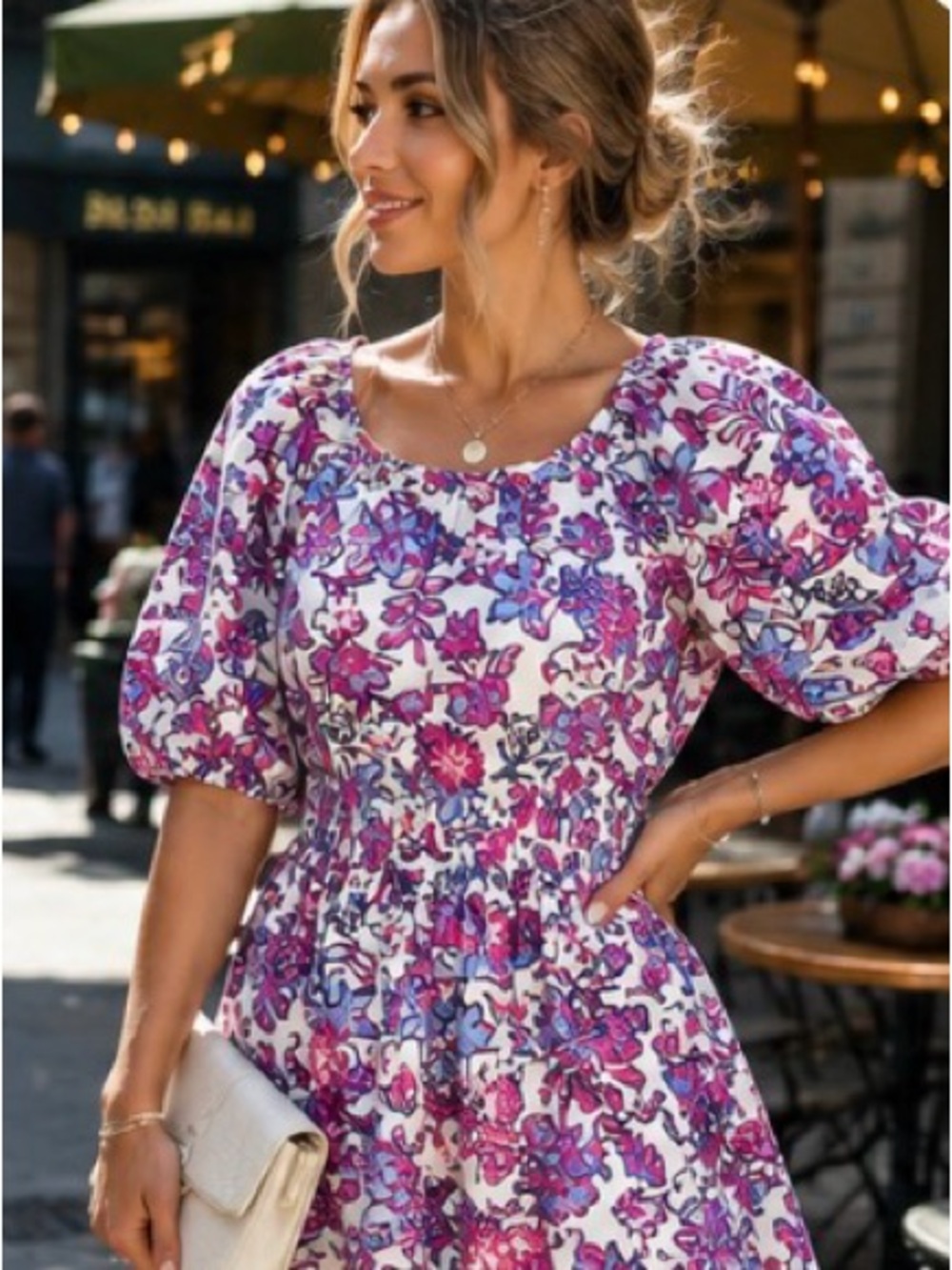 French Connection Floral Puff Sleeve Mini Dress Cotton Size Small S